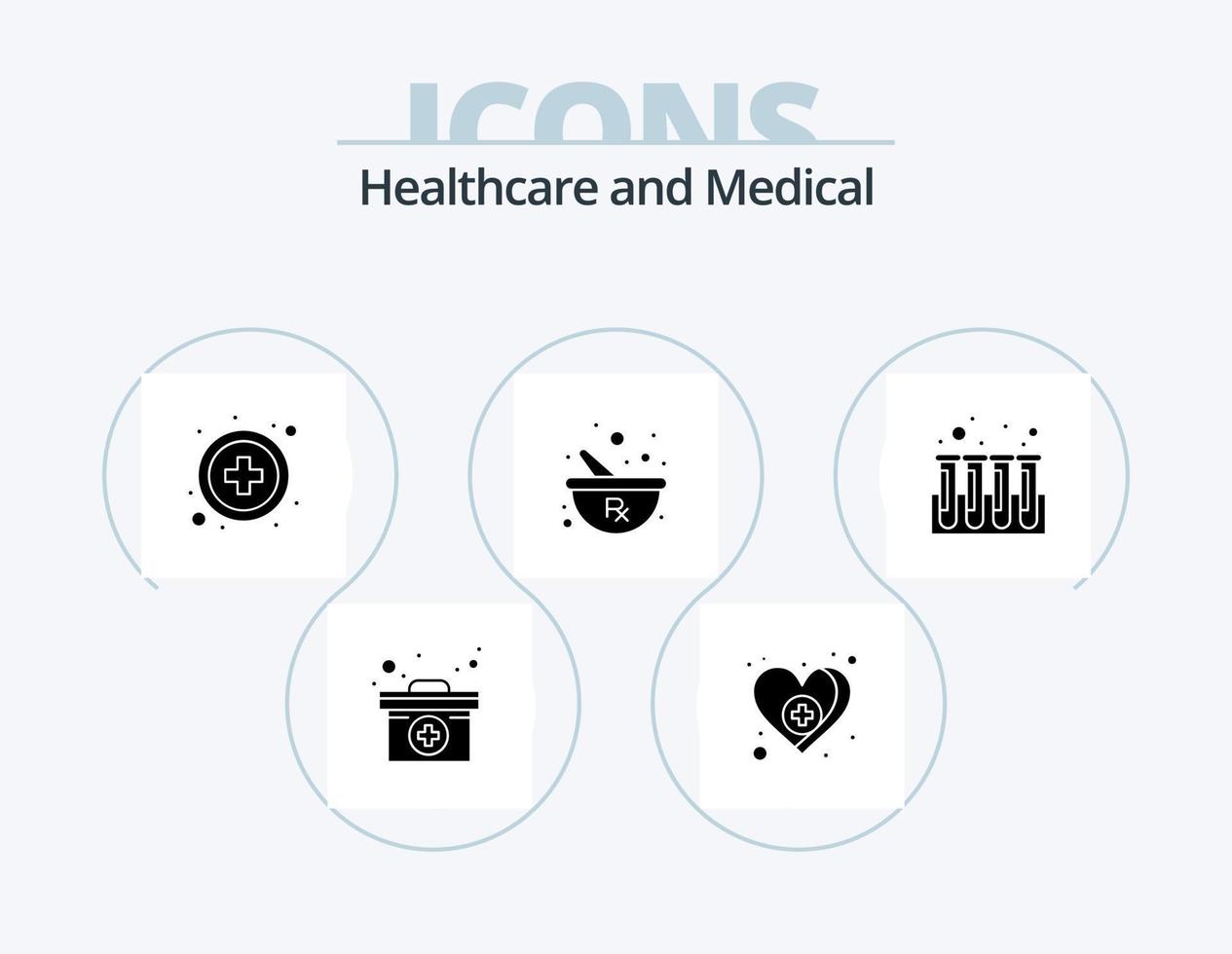 médical glyphe icône pack 5 icône conception. test. sang. soins de santé. en train de préparer. à base de plantes vecteur
