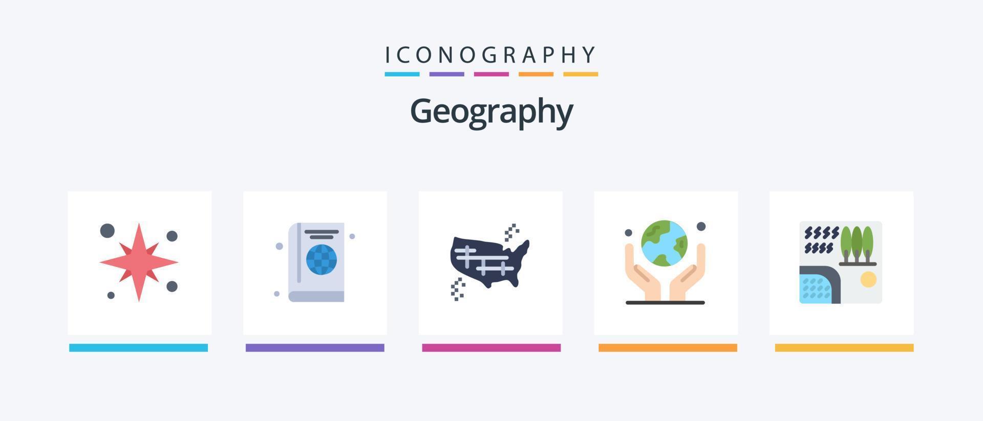 géo graphie plat 5 icône pack comprenant Humain main. environnement. globe. Amérique. uni. Créatif Icônes conception vecteur