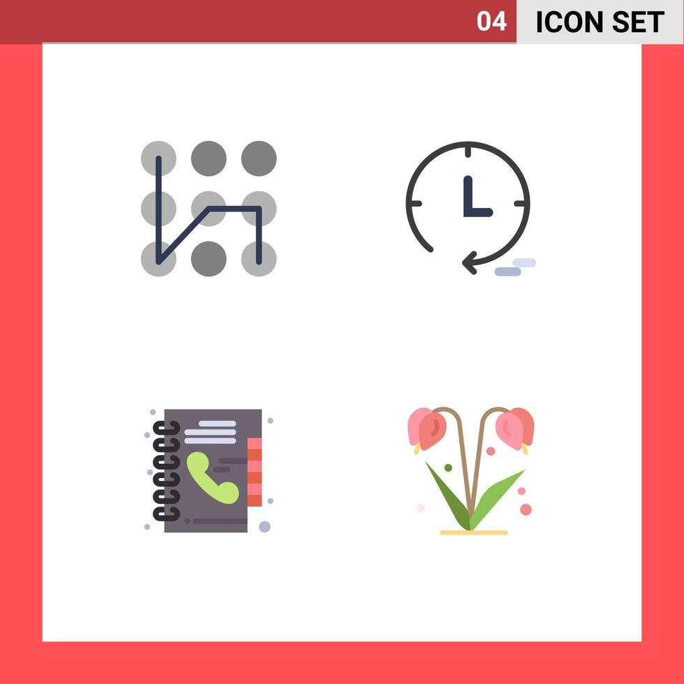 4 plat icône concept pour sites Internet mobile et applications modèle téléphone Sécurité regarder fleur modifiable vecteur conception éléments
