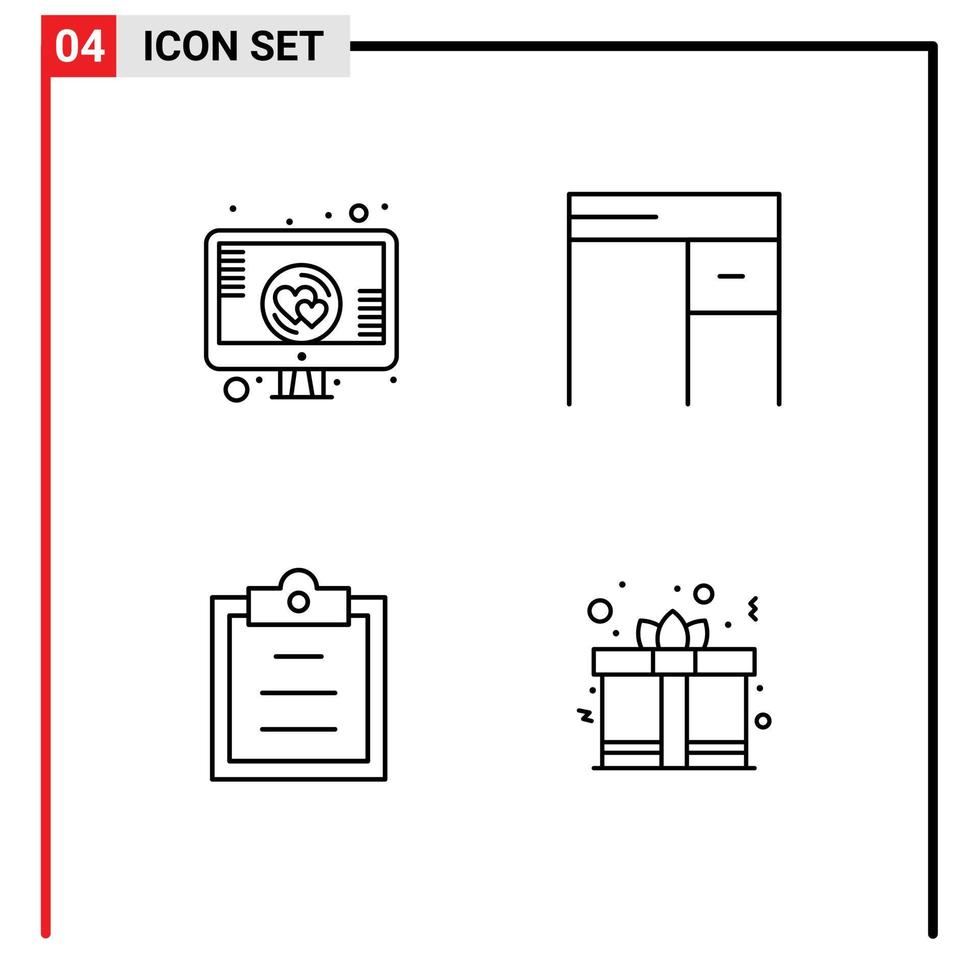 moderne ensemble de 4 ligne remplie plat couleurs pictogramme de l'amour tâche écran cœur intérieur journée modifiable vecteur conception éléments