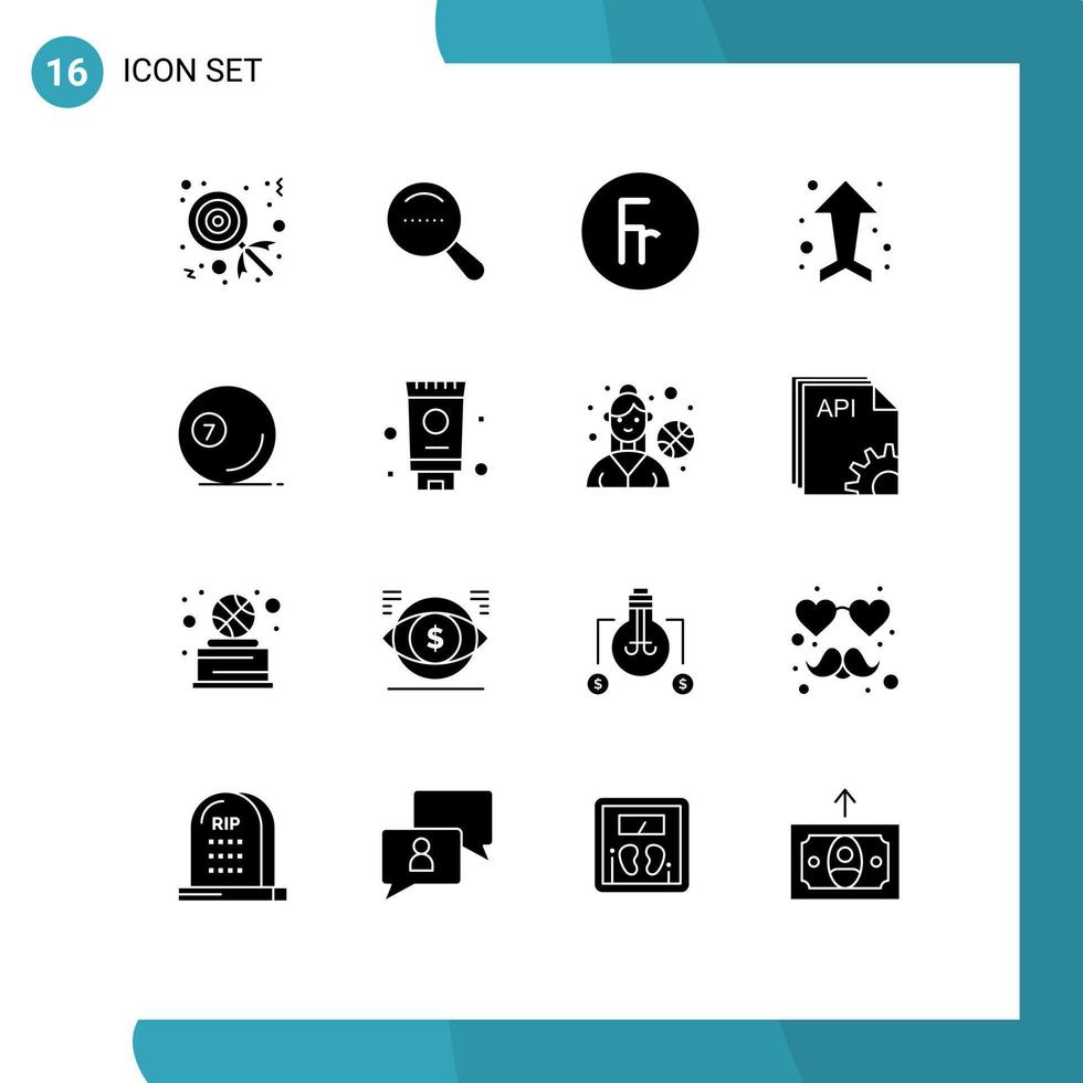 groupe de 16 solide glyphes panneaux et symboles pour bassin billard la finance Jeu en haut modifiable vecteur conception éléments