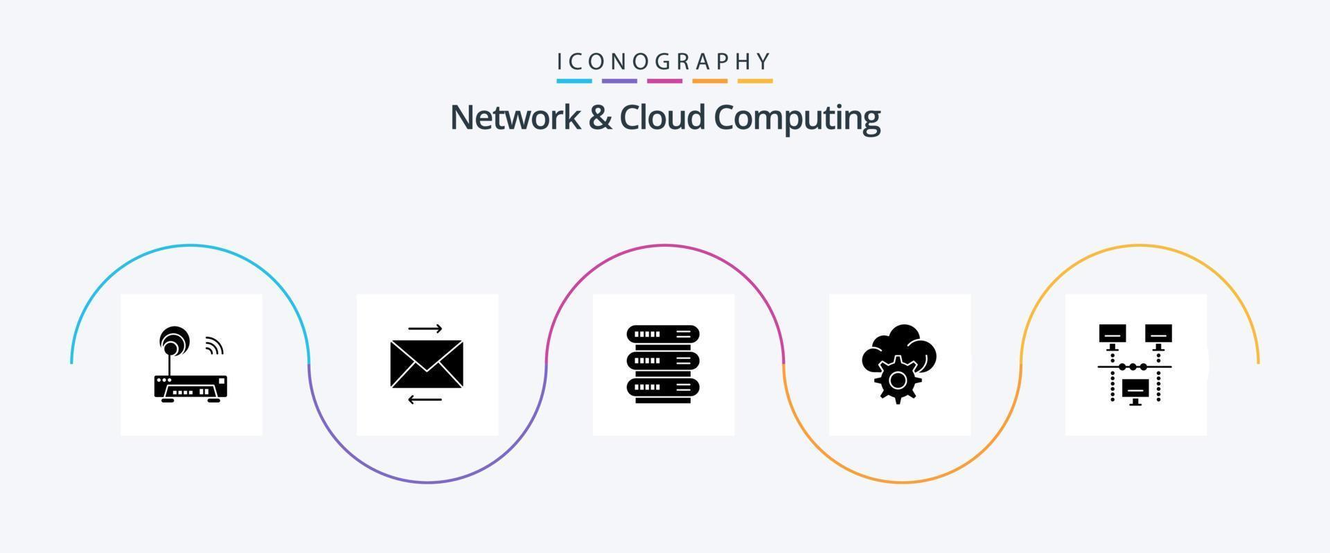 réseau et nuage l'informatique glyphe 5 icône pack comprenant partage. connexion. l'informatique. technologie. nuage vecteur