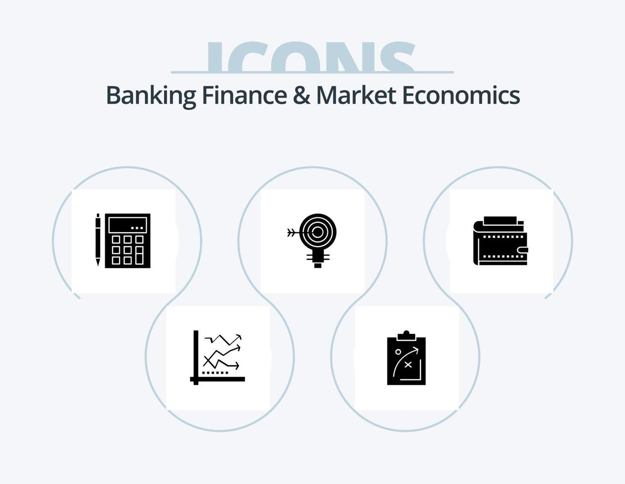 bancaire la finance et marché économie glyphe icône pack 5 icône conception. calculatrice. calculer. stratégie. compte. vecteur