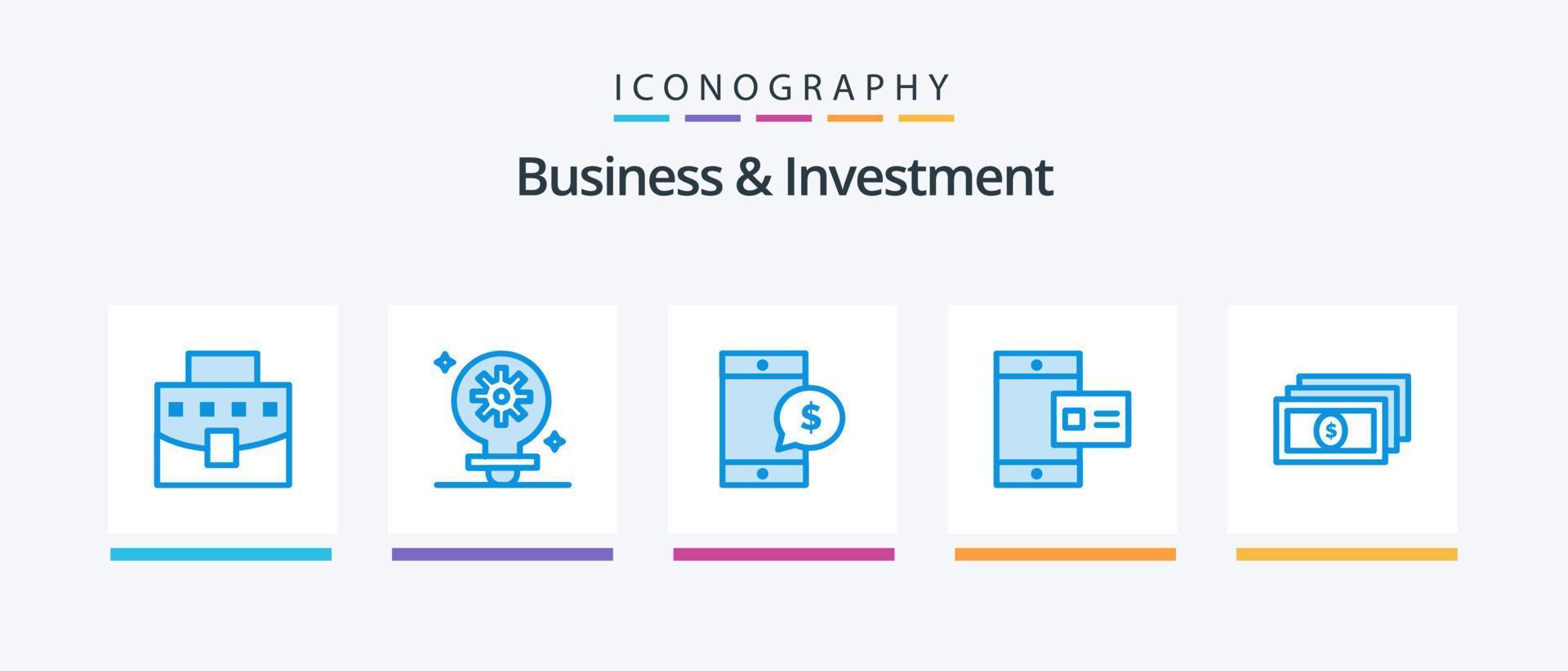 affaires et investissement bleu 5 icône pack comprenant argent. profil. mobile. craie. mobile. Créatif Icônes conception vecteur