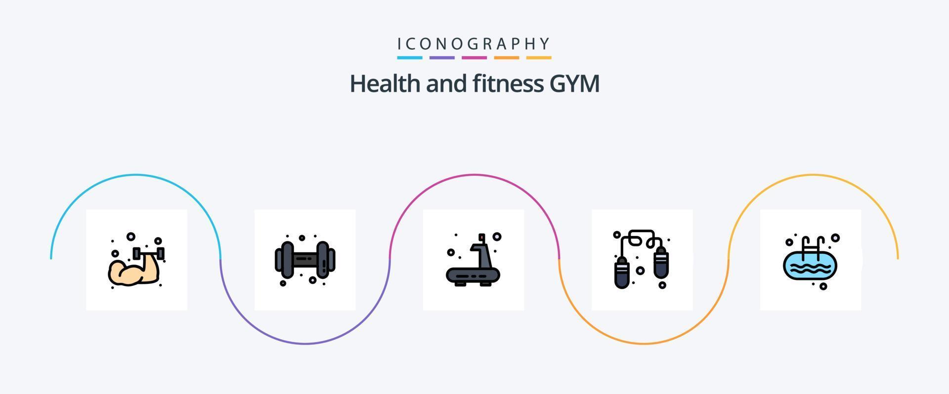 Gym ligne rempli plat 5 icône pack comprenant sport. échelle. salle de sport. salle de sport. aptitude vecteur
