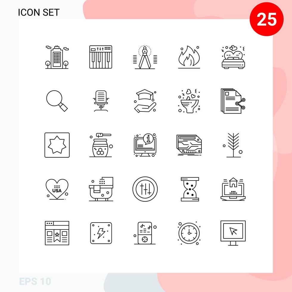 mobile interface ligne ensemble de 25 pictogrammes de construction industrie la musique Feu géométrie modifiable vecteur conception éléments