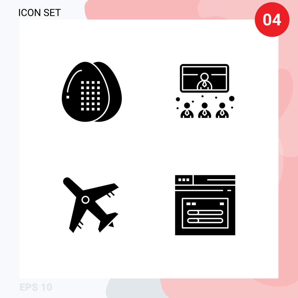 pictogramme ensemble de 4 Facile solide glyphes de cuisine vidéo nourriture conférence Voyage modifiable vecteur conception éléments