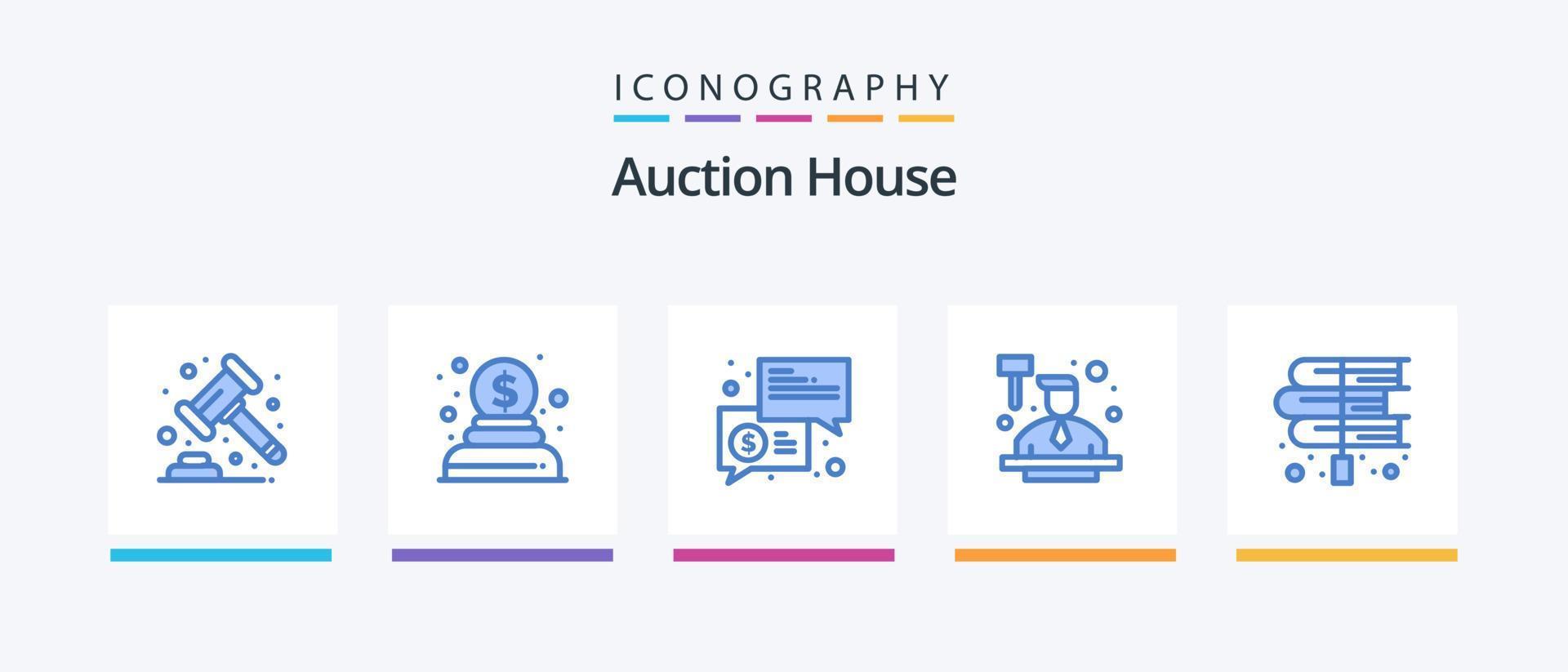 enchères bleu 5 icône pack comprenant livres. loi. discuter. frappe. enchères. Créatif Icônes conception vecteur