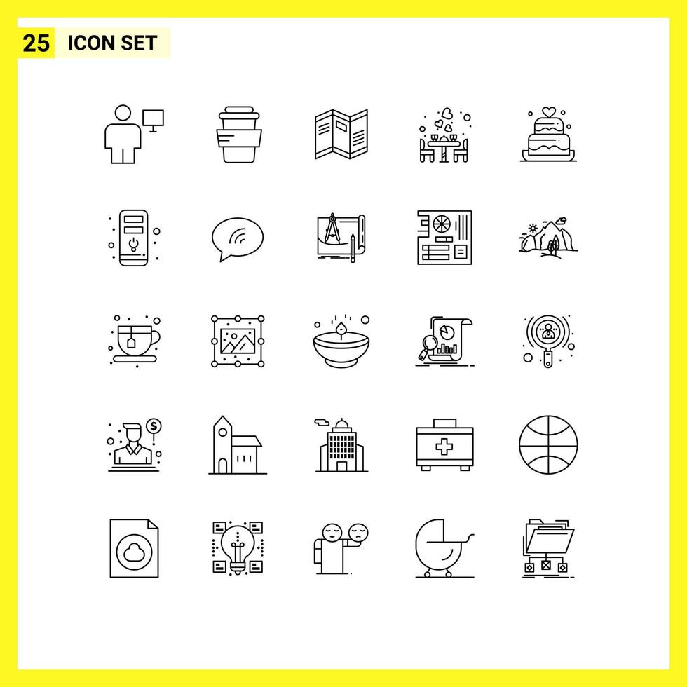 ensemble de 25 moderne ui Icônes symboles panneaux pour gâteau nourriture journal dîner couple modifiable vecteur conception éléments
