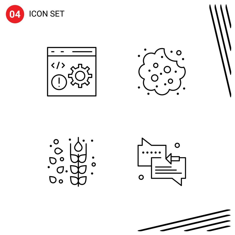 Stock vecteur icône pack de 4 ligne panneaux et symboles pour navigateur l'automne développement biscuit blé modifiable vecteur conception éléments