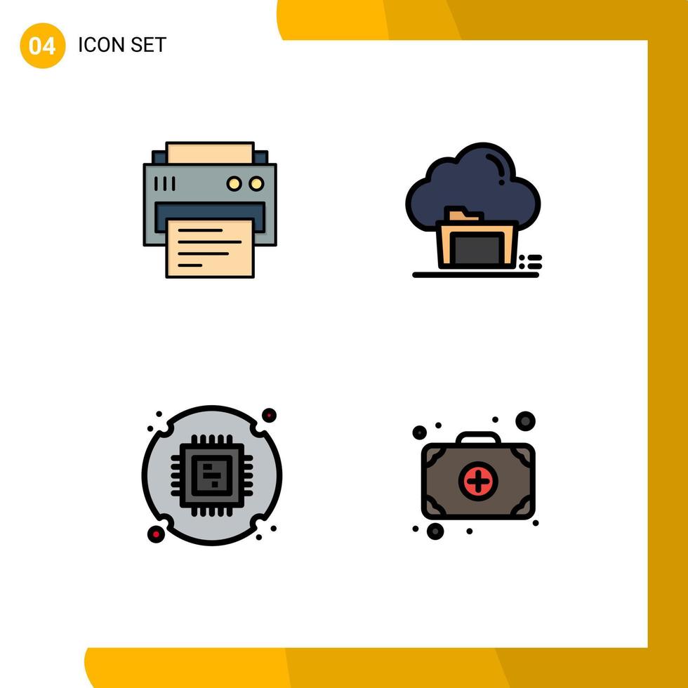 modifiable vecteur ligne pack de 4 Facile ligne remplie plat couleurs de imprimante puce éducation nuage processeur modifiable vecteur conception éléments