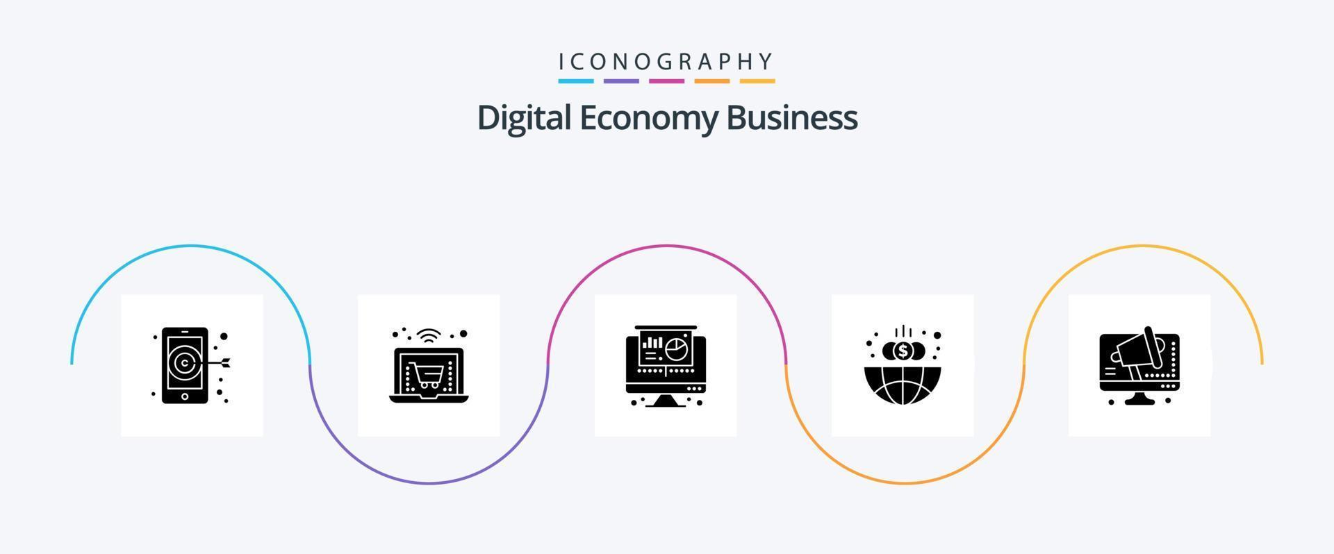 numérique économie affaires glyphe 5 icône pack comprenant . conférencier. tarte. conférence. globe vecteur