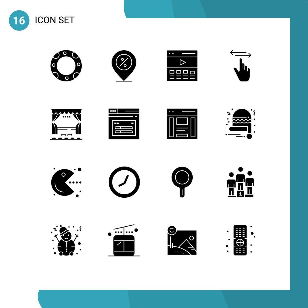 16 solide glyphe concept pour sites Internet mobile et applications droite main la communication gestes utilisateur modifiable vecteur conception éléments