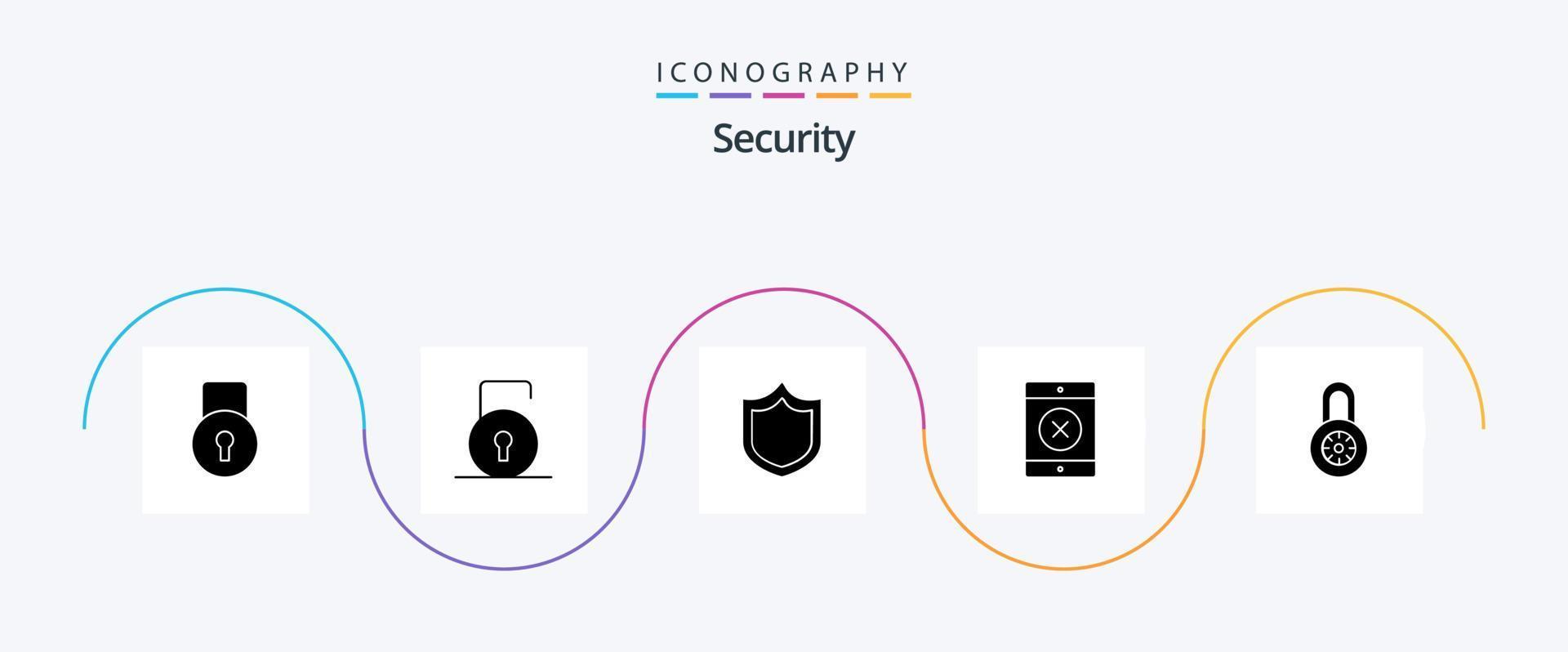 Sécurité glyphe 5 icône pack comprenant . téléphone intelligent. vecteur