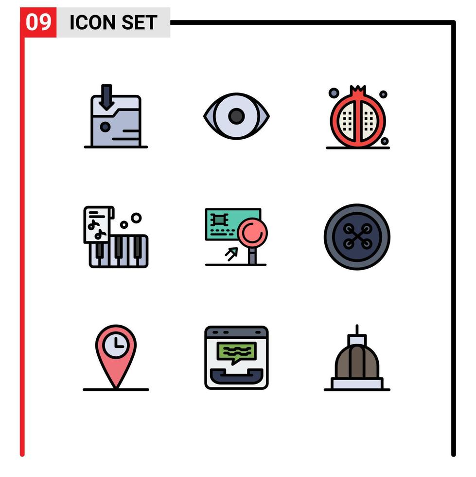 moderne ensemble de 9 ligne remplie plat couleurs pictogramme de carte une analyse les boissons la musique accordéon modifiable vecteur conception éléments