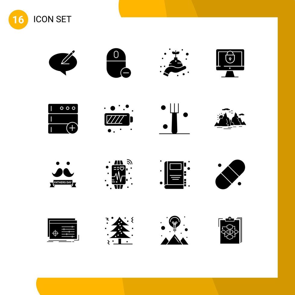 groupe de 16 solide glyphes panneaux et symboles pour Sécurité l'Internet Souris ordinateur main modifiable vecteur conception éléments