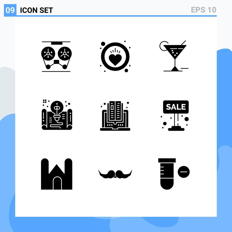 9 utilisateur interface solide glyphe pack de moderne panneaux et symboles de livre forme verre fichier Créatif modifiable vecteur conception éléments