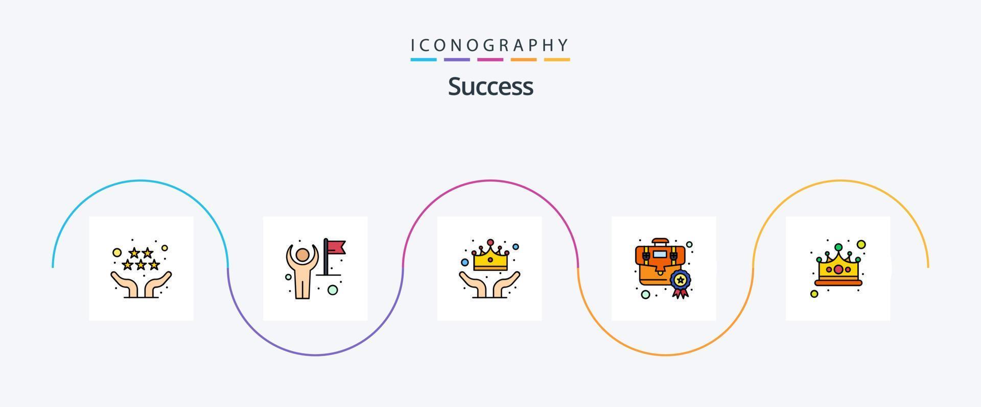 réussir ligne rempli plat 5 icône pack comprenant médaille. entreprise. utilisateur. décerner. couronne vecteur