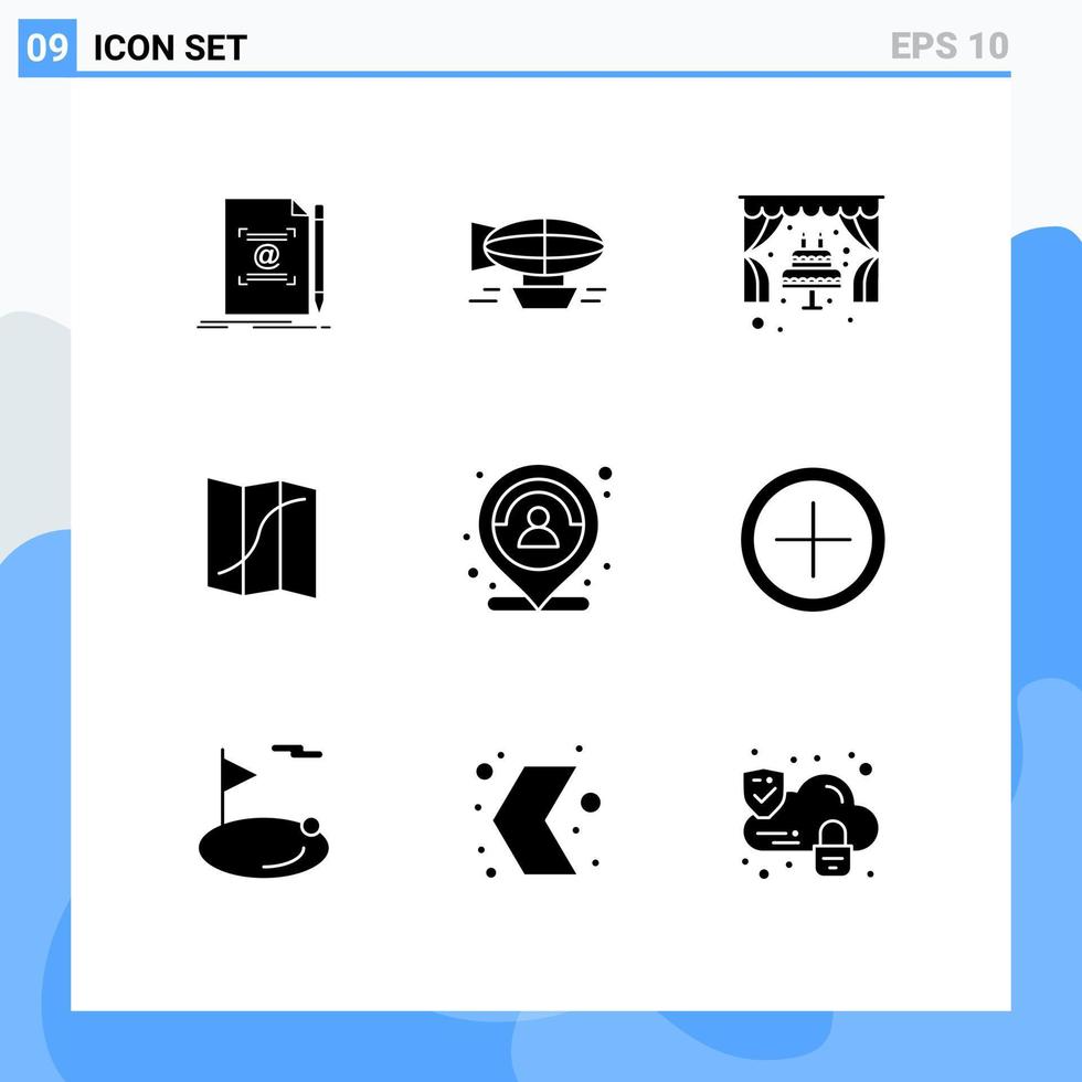 pictogramme ensemble de 9 Facile solide glyphes de la navigation carte rempli mariage cambre modifiable vecteur conception éléments