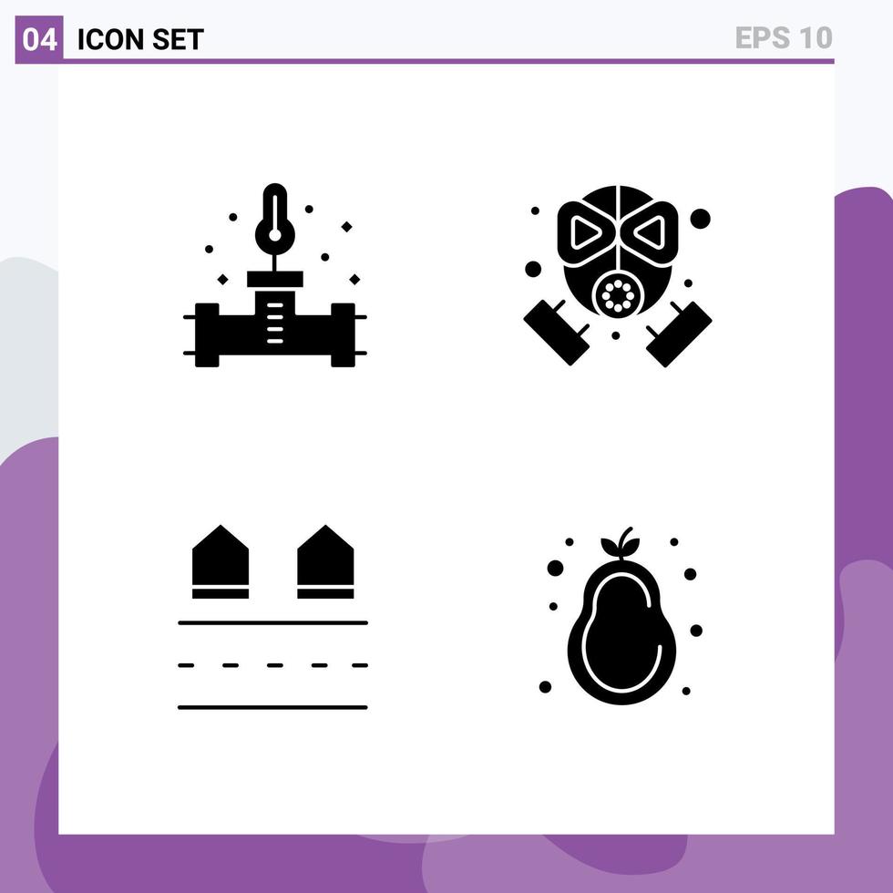 groupe de 4 solide glyphes panneaux et symboles pour tuyau Maisons Température masque réel modifiable vecteur conception éléments