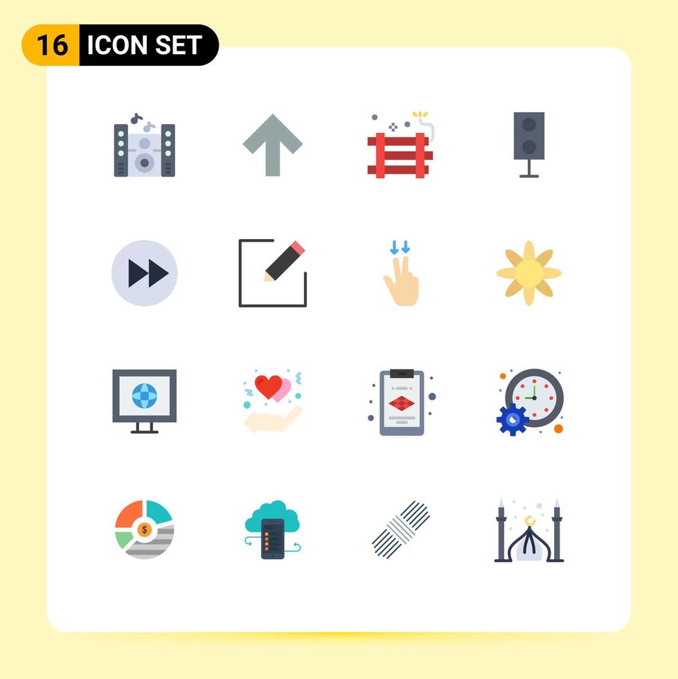 16 utilisateur interface plat Couleur pack de moderne panneaux et symboles de La Flèche droite La technologie explosif orateur électronique modifiable pack de Créatif vecteur conception éléments