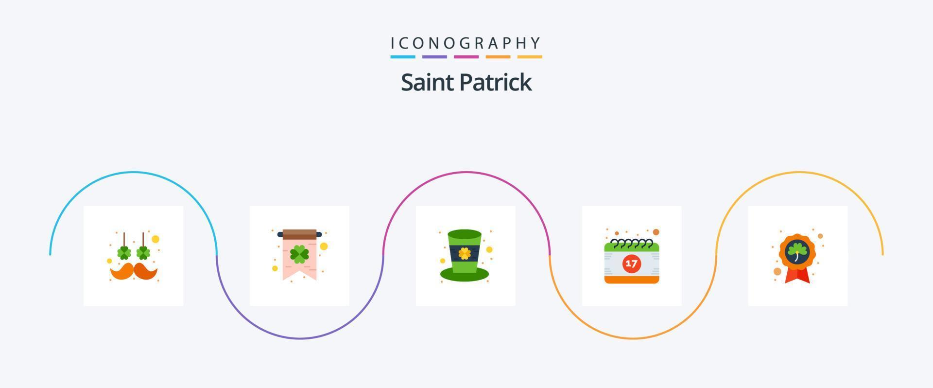 Saint patrick plat 5 icône pack comprenant feuille. trèfle. chapeau. festival. Date vecteur