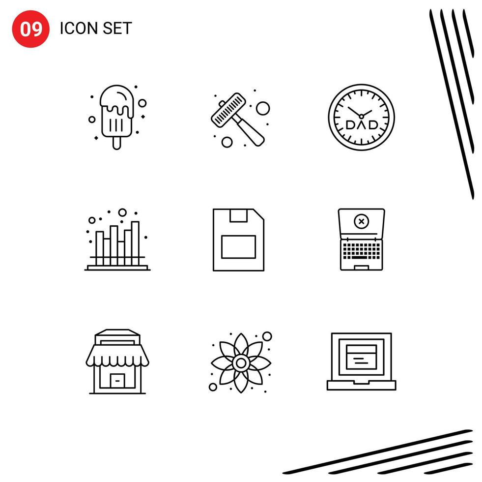 9 thématique vecteur grandes lignes et modifiable symboles de carte marché l'horloge prévoir affaires modifiable vecteur conception éléments