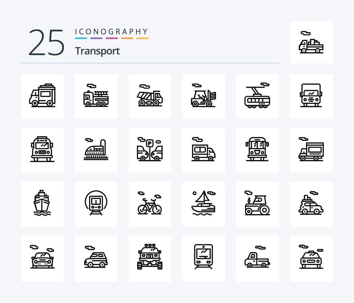 transport 25 ligne icône pack comprenant van. transport. contour. auto. train vecteur