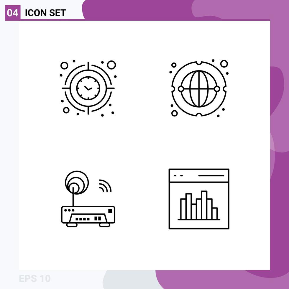 pictogramme ensemble de 4 Facile ligne remplie plat couleurs de l'horloge dispositif temps l'Internet routeur modifiable vecteur conception éléments