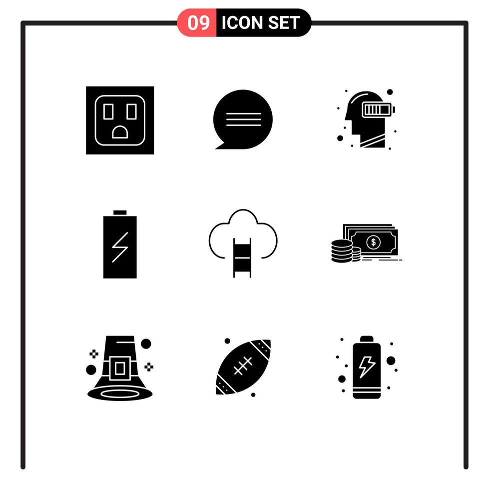 groupe de 9 moderne solide glyphes ensemble pour Jeu carrière mental électricité mise en charge modifiable vecteur conception éléments