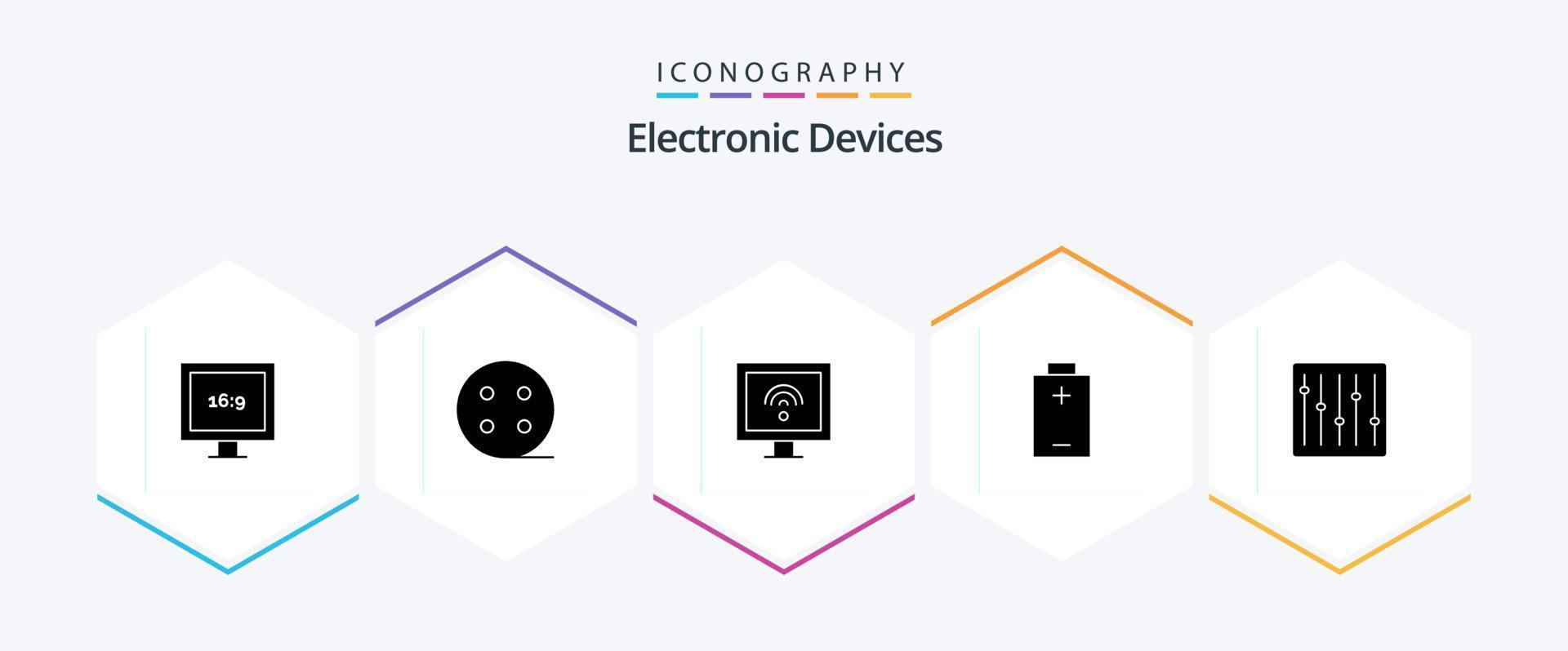 dispositifs 25 glyphe icône pack comprenant . dj. intelligent. dispositifs. énergie vecteur