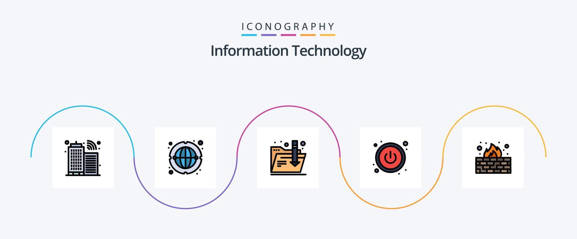 information La technologie ligne rempli plat 5 icône pack comprenant . protection. dossier. l'Internet. antivirus vecteur