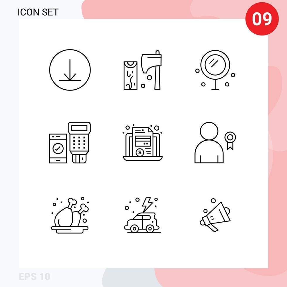 ensemble de 9 moderne ui Icônes symboles panneaux pour fichier portable cœur analyse Paiement modifiable vecteur conception éléments