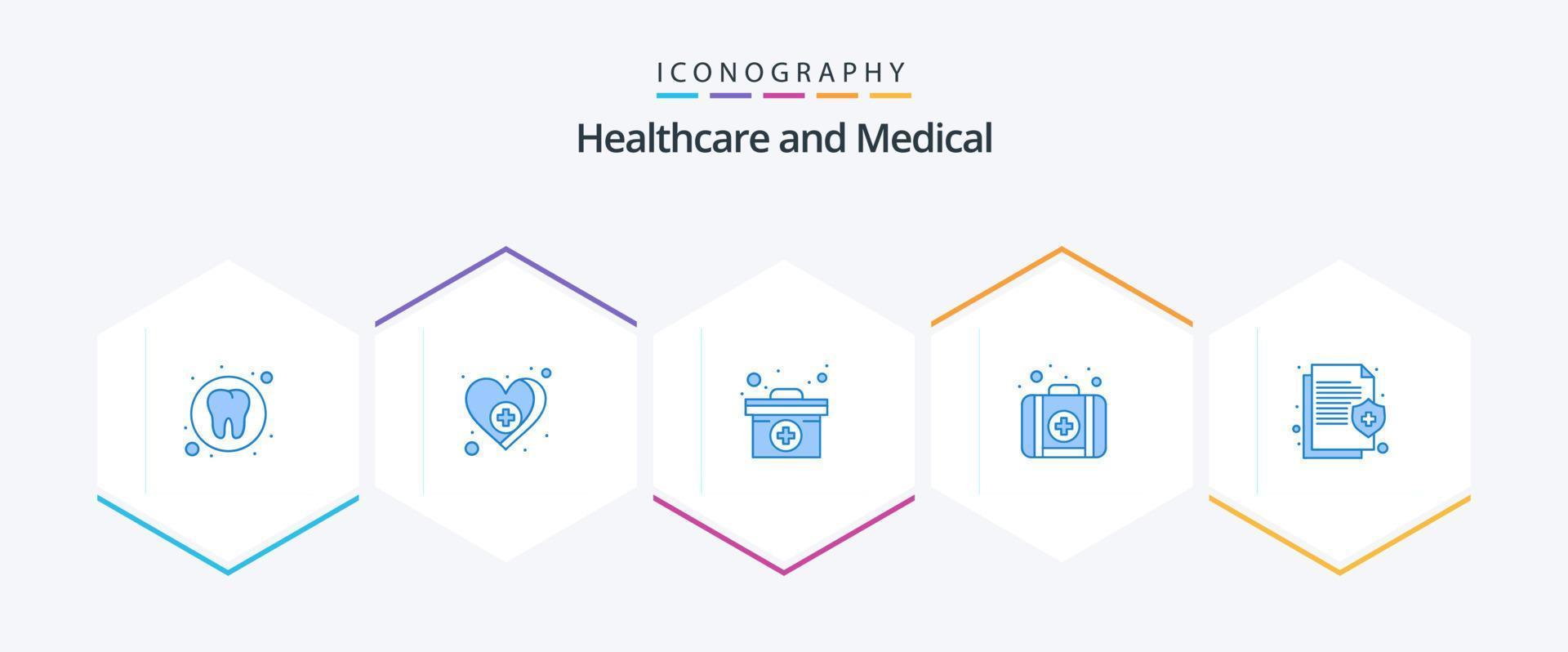 médical 25 bleu icône pack comprenant assurance. santé. cas. médical. urgence vecteur