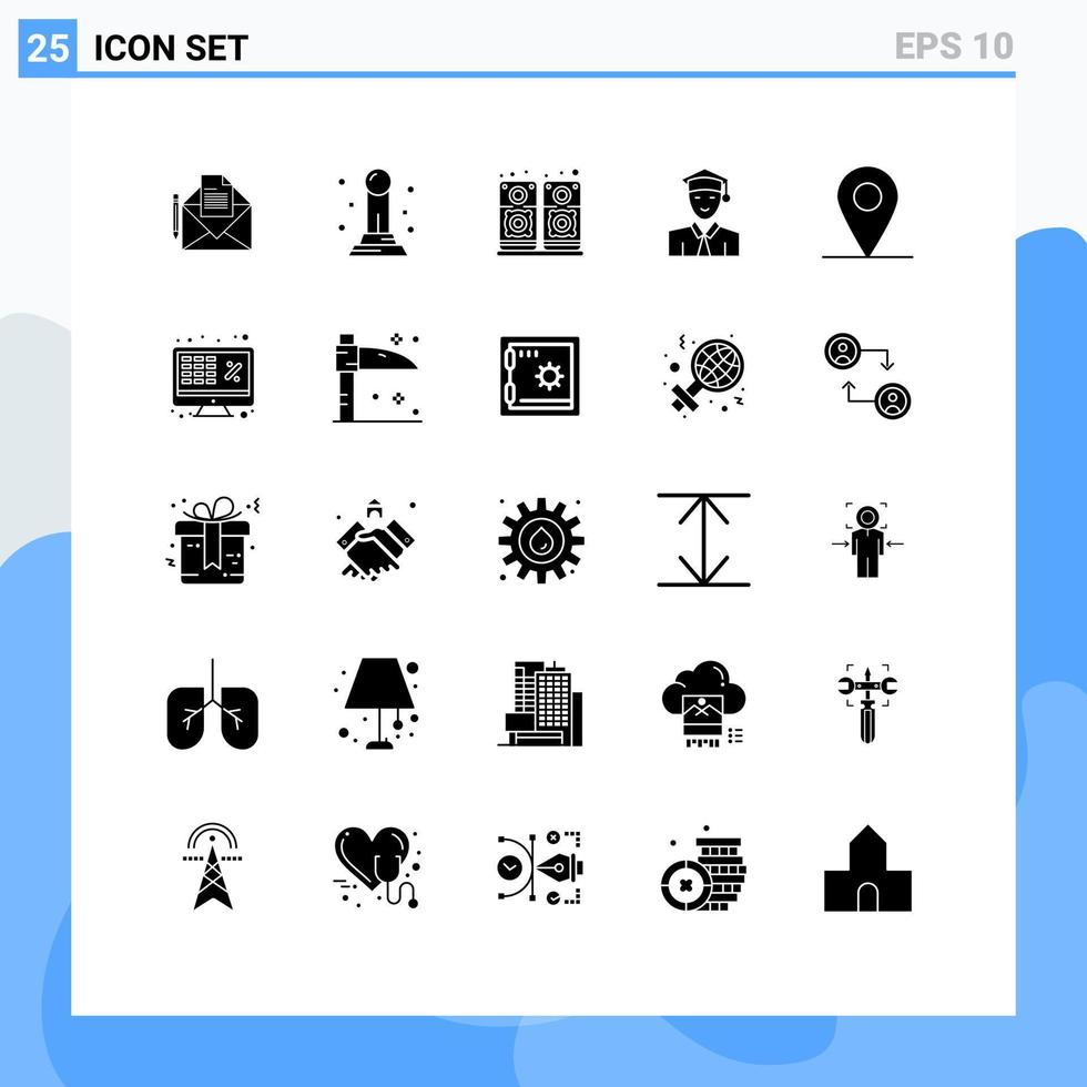 25 thématique vecteur solide glyphes et modifiable symboles de exceller voiture du son emplacement diplômé modifiable vecteur conception éléments