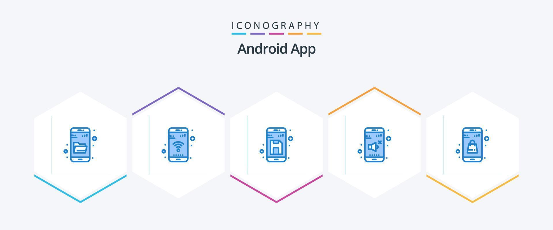Android app 25 bleu icône pack comprenant sac. volume. dos. son. en haut vecteur