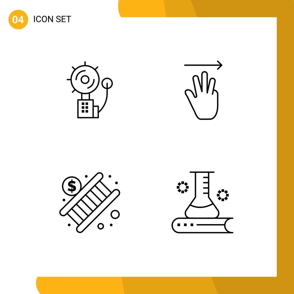 4 universel ligne remplie plat couleurs ensemble pour la toile et mobile applications alarme bancaire Feu main le curseur argent modifiable vecteur conception éléments