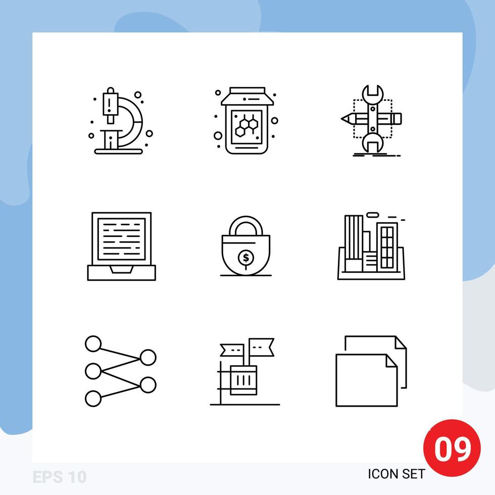 modifiable vecteur ligne pack de 9 Facile grandes lignes de investissement conception construire ordinateur outils modifiable vecteur conception éléments