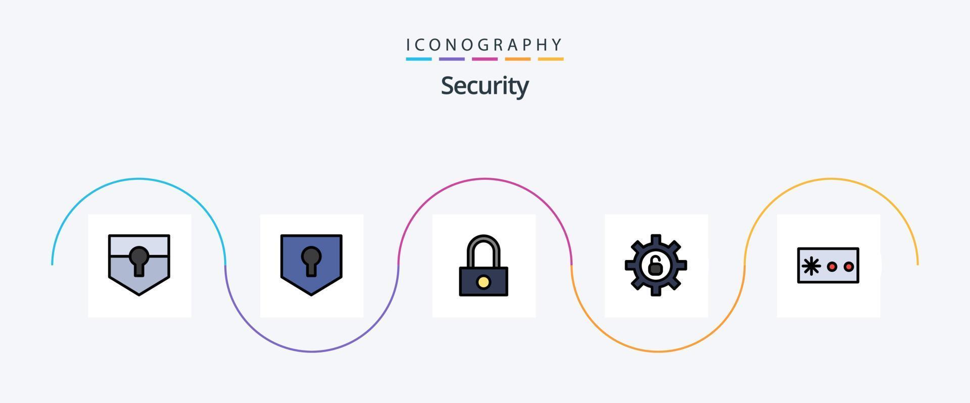 Sécurité ligne rempli plat 5 icône pack comprenant . sécurité. Sécurité vecteur
