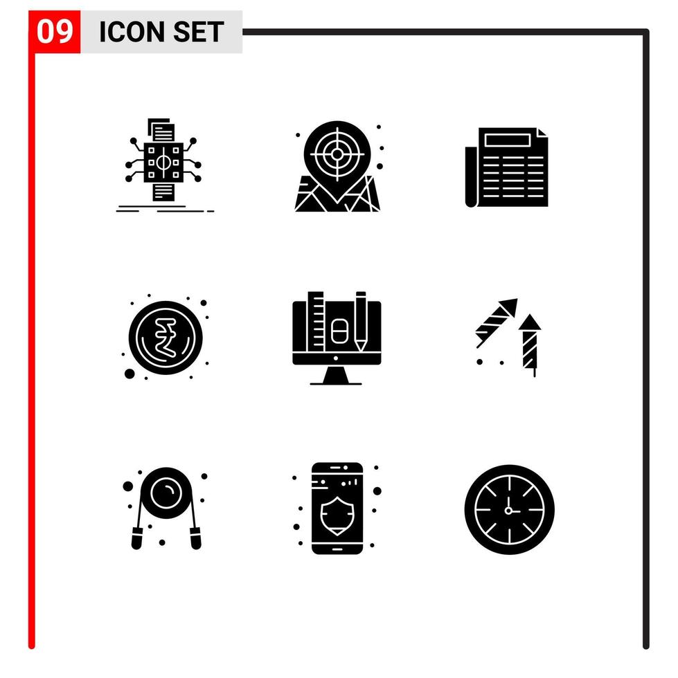 groupe de 9 solide glyphes panneaux et symboles pour échelle ordinateur la toile roupie Indien modifiable vecteur conception éléments