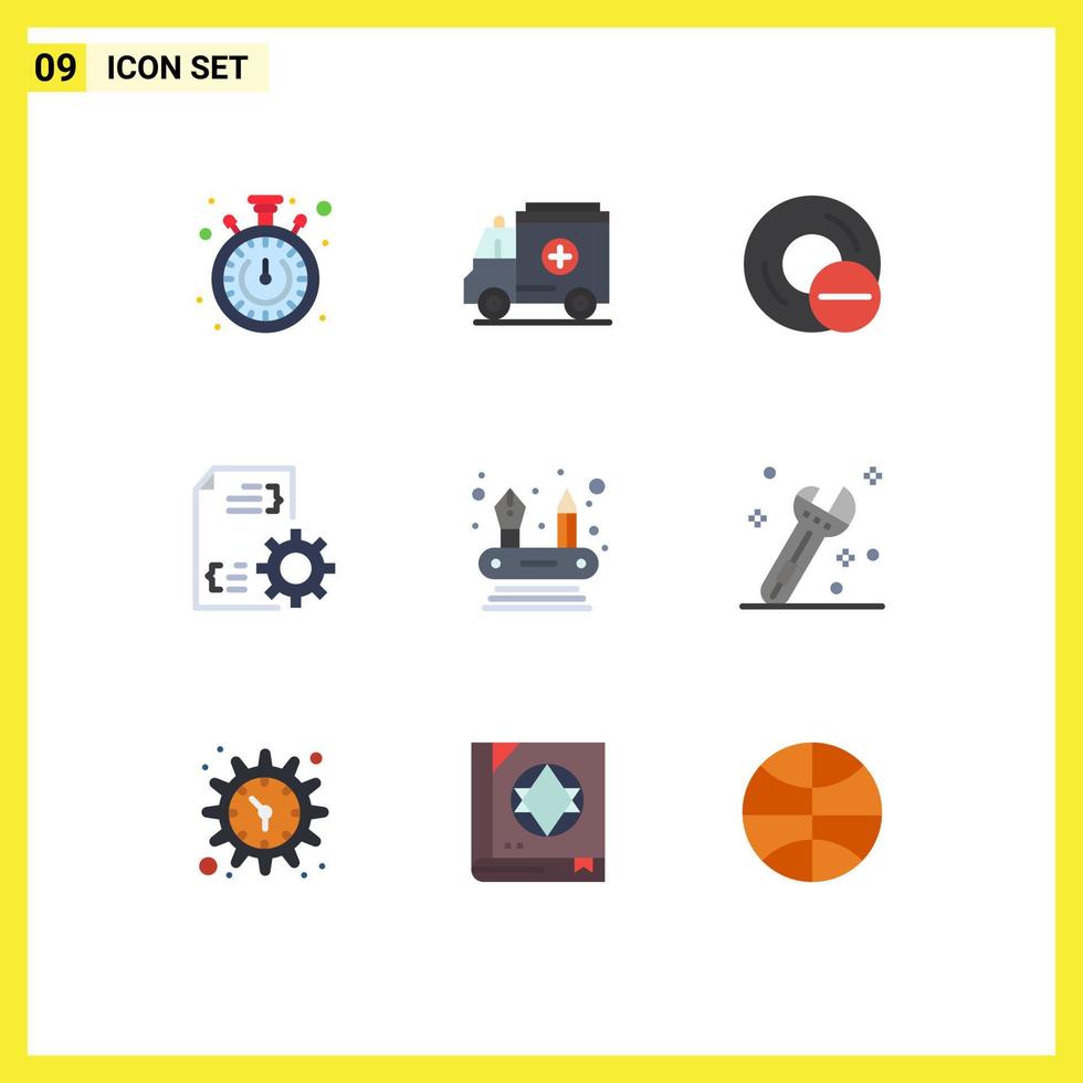 universel icône symboles groupe de 9 moderne plat couleurs de la mise en réseau capacités disque la gestion développement modifiable vecteur conception éléments