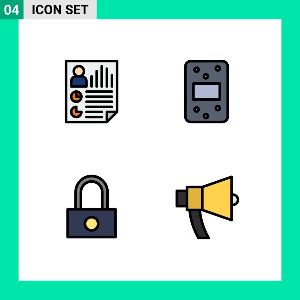 pictogramme ensemble de 4 Facile ligne remplie plat couleurs de Les données mot de passe rapport nourriture les publicités modifiable vecteur conception éléments