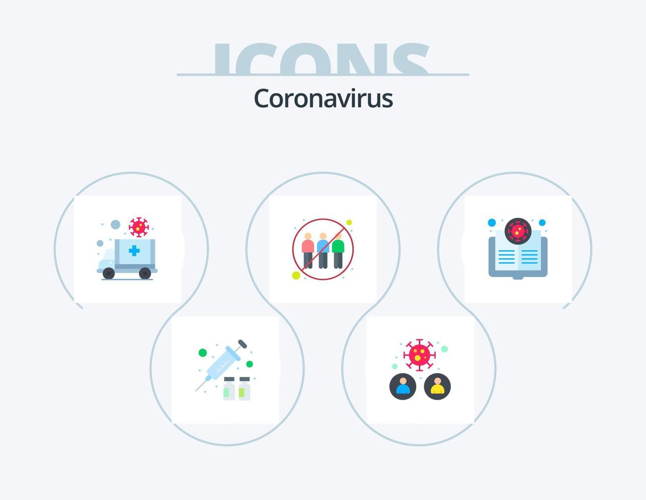 coronavirus plat icône pack 5 icône conception. infection. engagement. virus. communication. transport vecteur