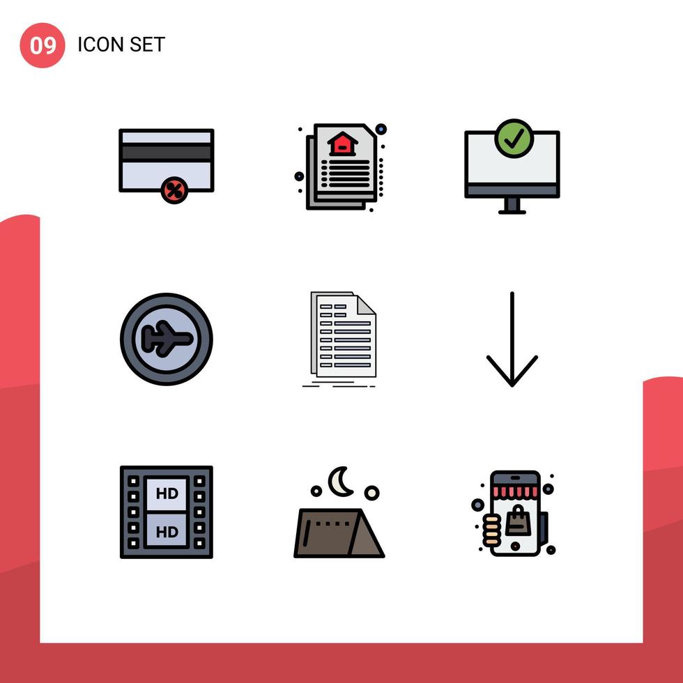 universel icône symboles groupe de 9 moderne ligne remplie plat couleurs de exceller Voyage connecté transport plage modifiable vecteur conception éléments