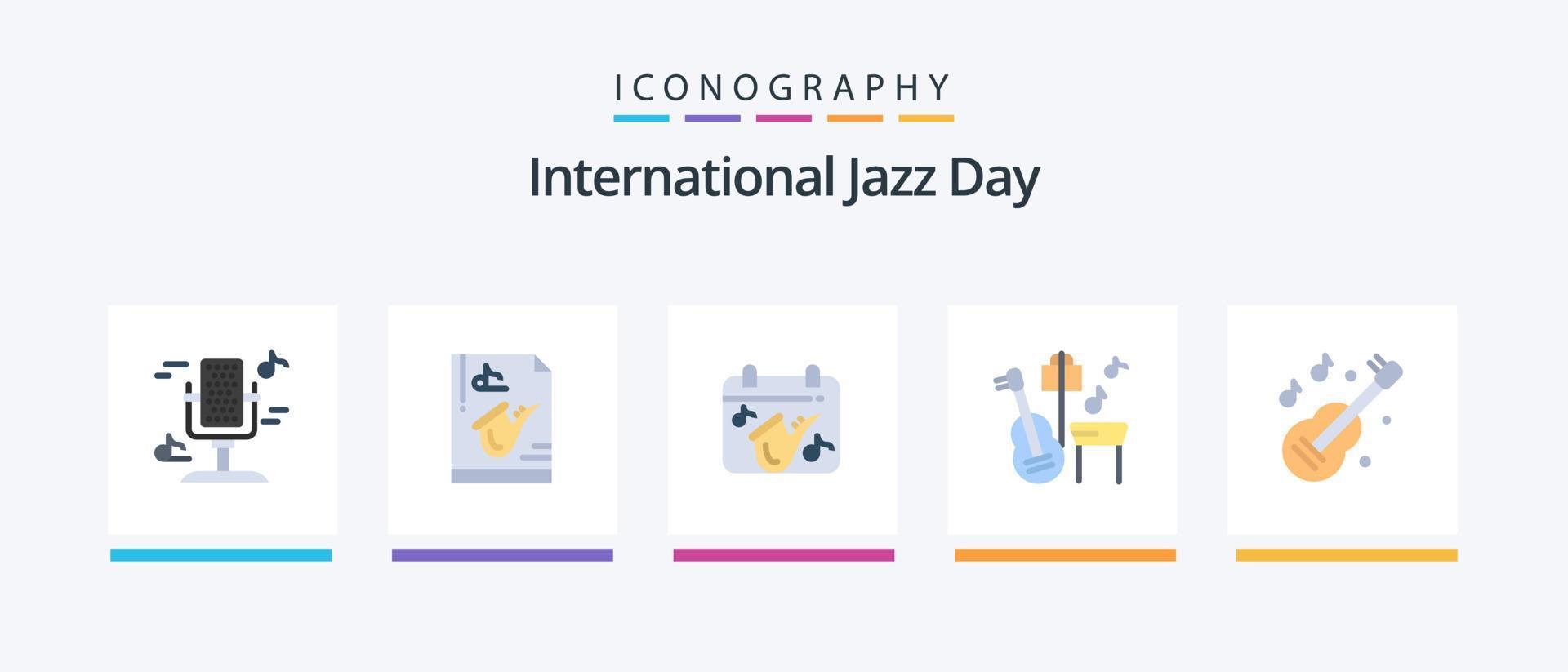 international le jazz journée plat 5 icône pack comprenant instrument. chanson. saxophone. musique. saxophone. Créatif Icônes conception vecteur