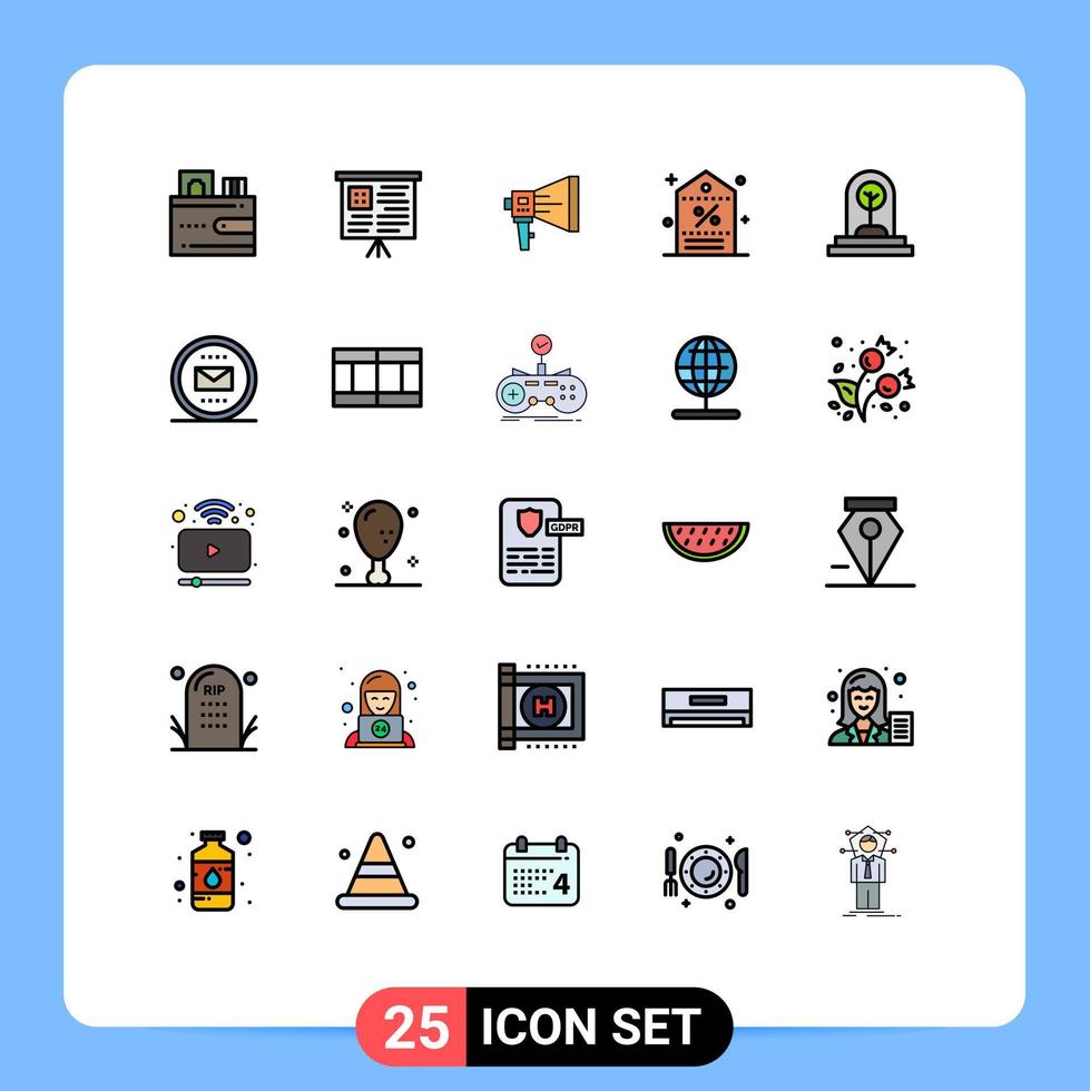 mobile interface rempli ligne plat Couleur ensemble de 25 pictogrammes de étiquette promotion haut-parleur prix outil modifiable vecteur conception éléments