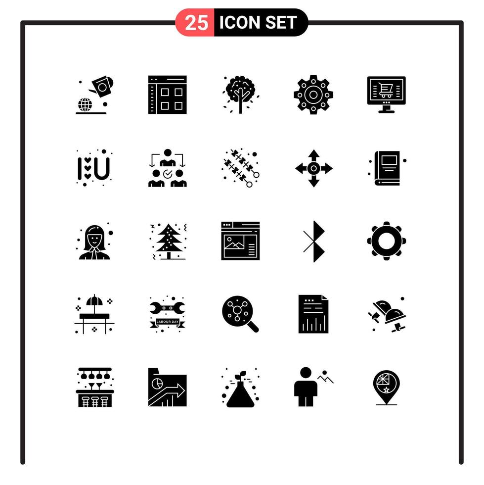 solide glyphe pack de 25 universel symboles de achats ordinateur la toile en ligne mécanique modifiable vecteur conception éléments