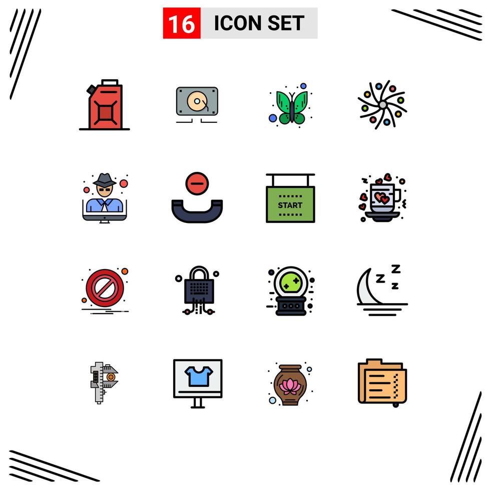 Stock vecteur icône pack de 16 ligne panneaux et symboles pour voleur pirate punaise univers planète modifiable Créatif vecteur conception éléments