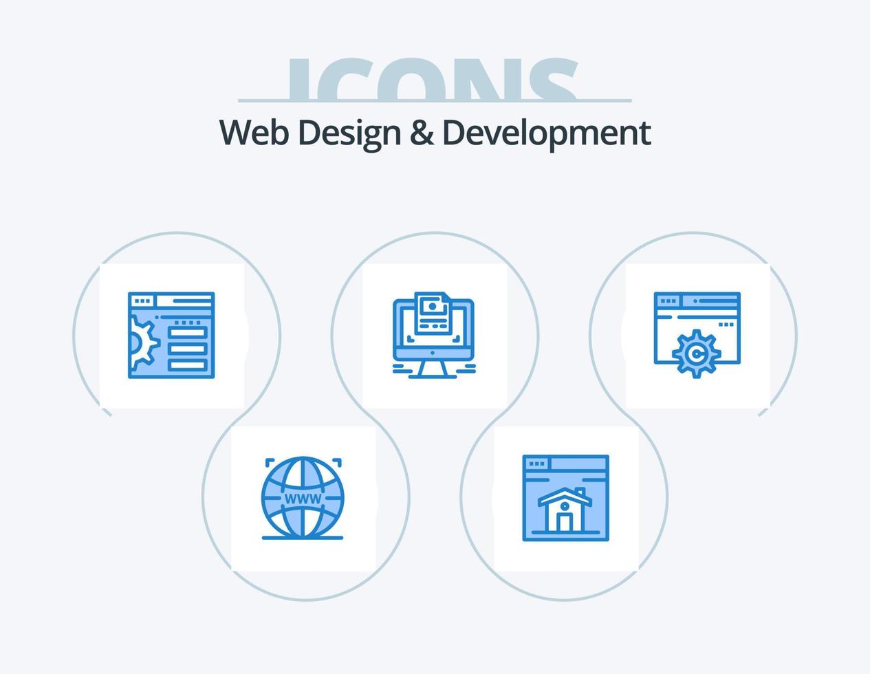 la toile conception et développement bleu icône pack 5 icône conception. engrenage. la toile. conception. site Internet. ordinateur vecteur
