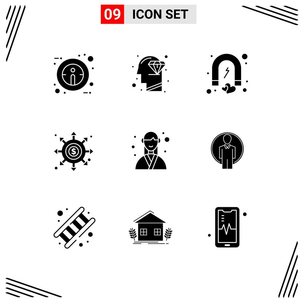 pack de 9 moderne solide glyphes panneaux et symboles pour la toile impression médias tel comme designer portail cœur trou noir modifiable vecteur conception éléments